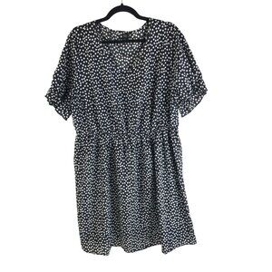 Emery Rose Polka Dot Short Sleeve Casual Dress A Line V Neck Black White 3XL